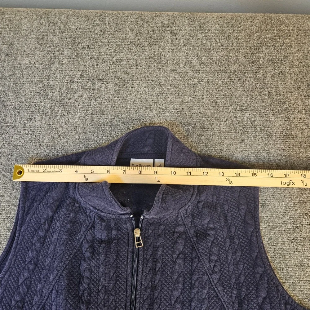 Kim Rogers Curvy Navy Blue Quilted‎ Cable Knit Full Zip Vest Plus Size 1X